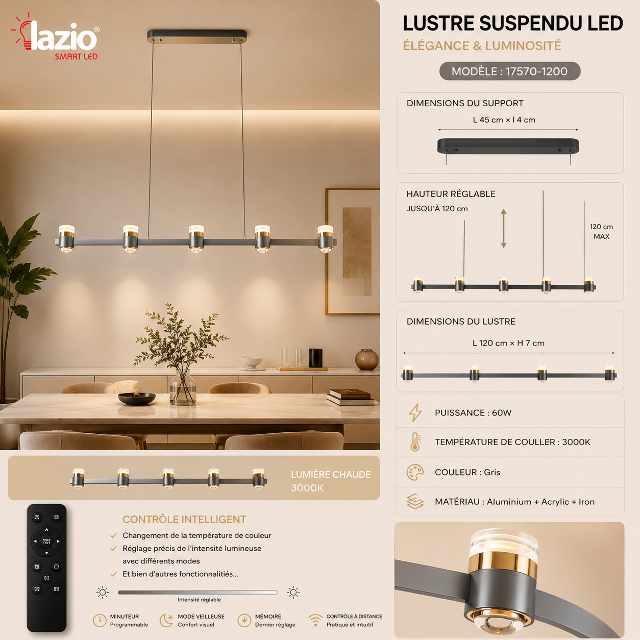 Lustre Suspendu LAZIO 3000k 17570-1.2 – Image 2