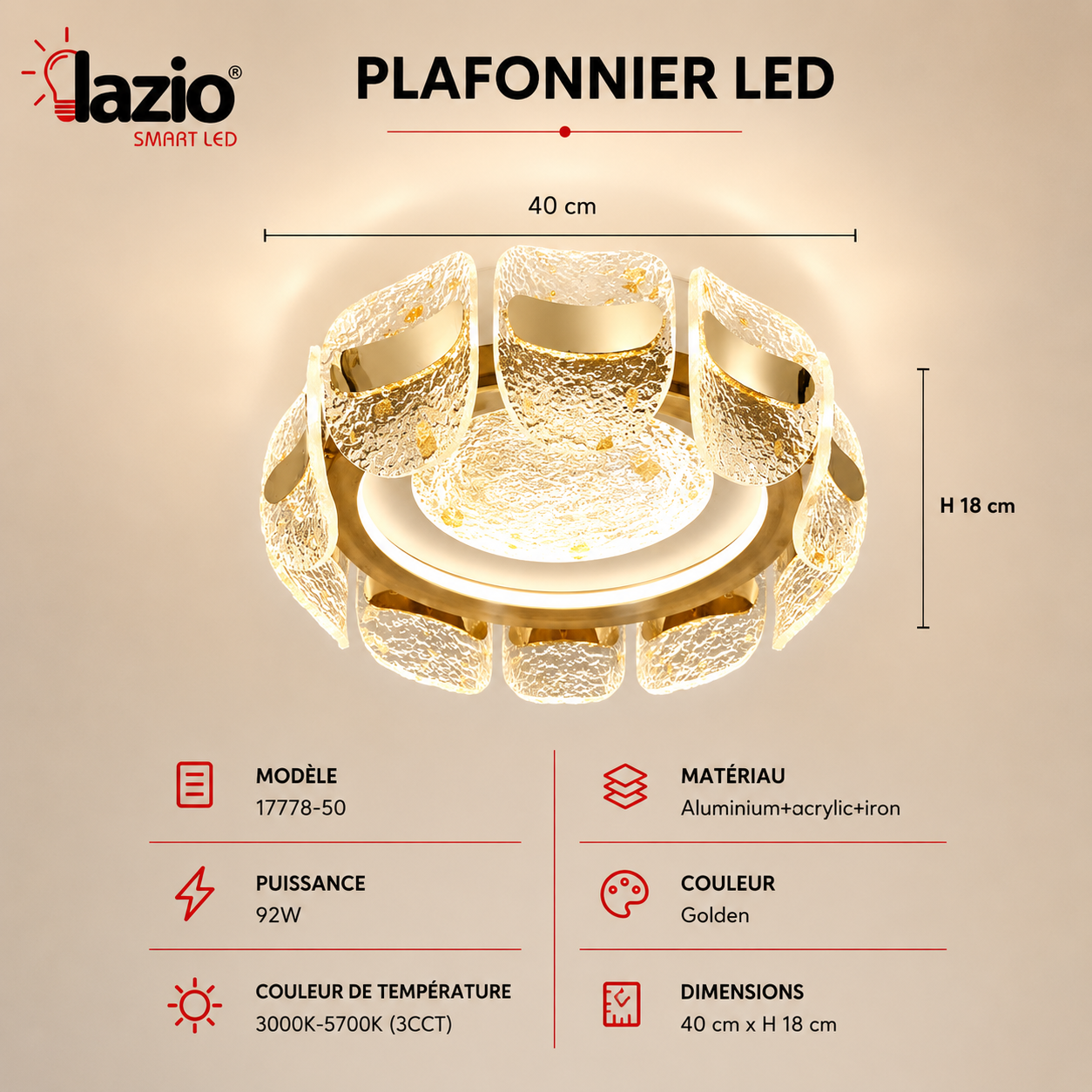 Plafonnier LAZIO 3CCT 17778-40 – Image 2