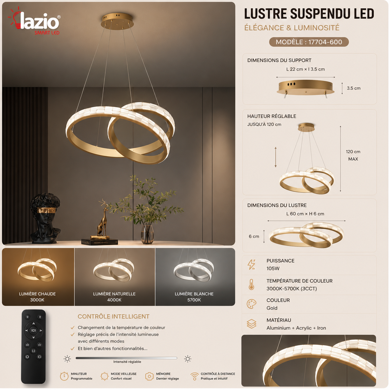 Lustre Suspendu LAZIO 3CCT 17704-600 – Image 2