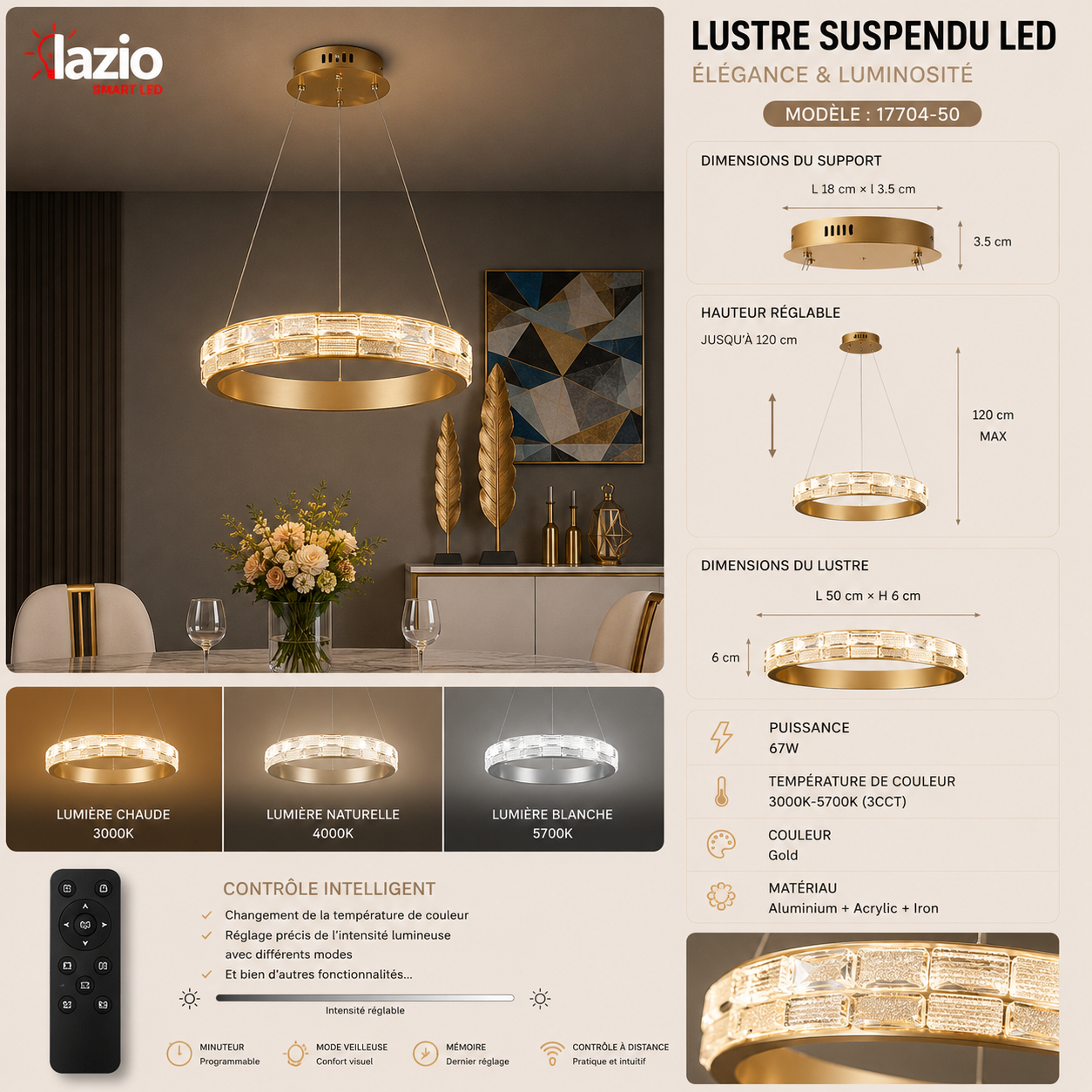 Lustre Suspendu LAZIO 3CCT 17704-50 – Image 2