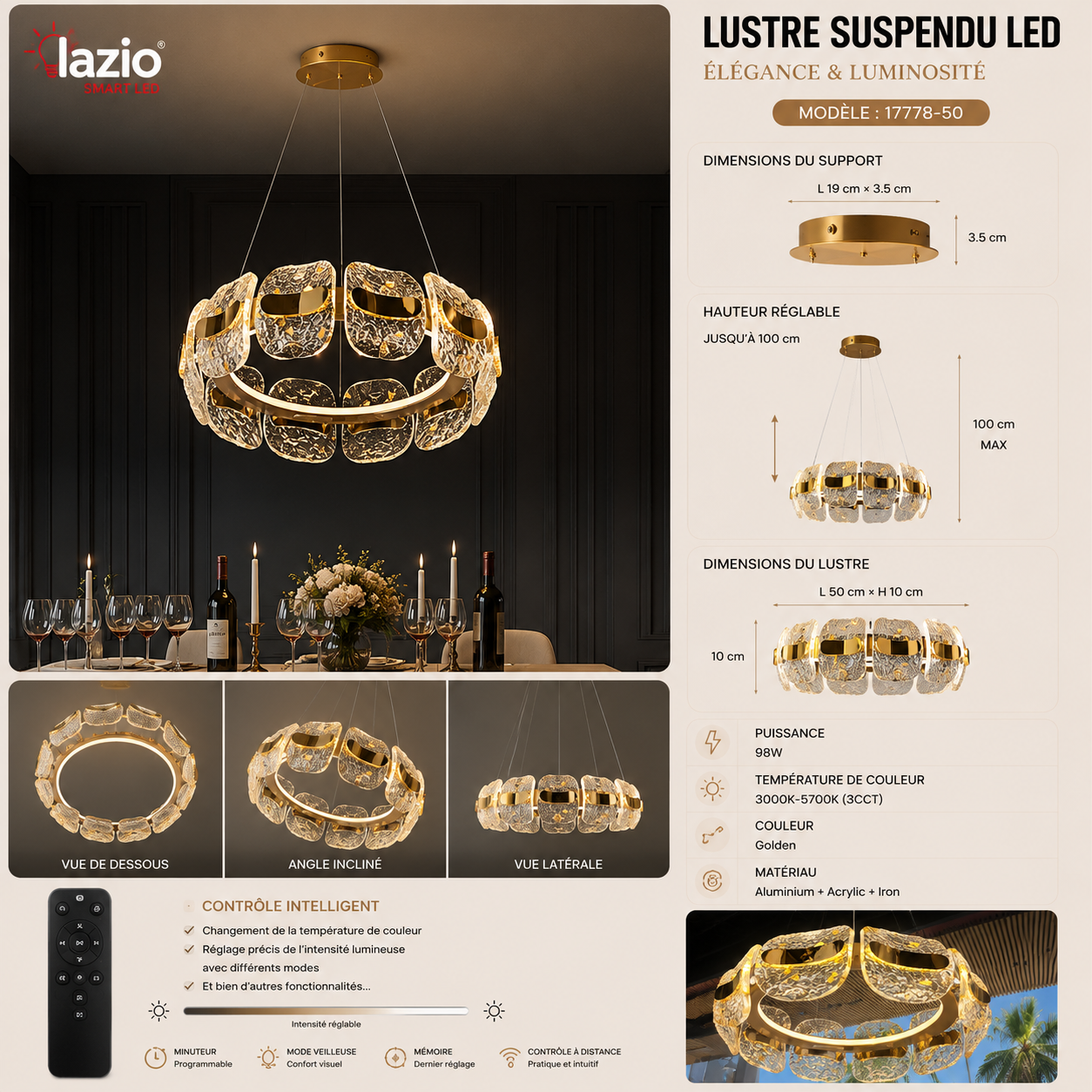 Lustre Suspendu LAZIO 3CCT 17778-50 – Image 2
