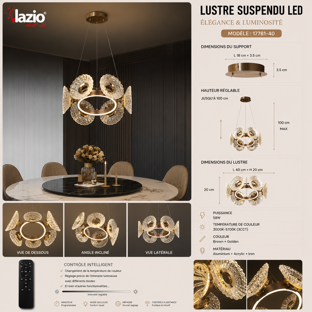 Lustre Suspendu LAZIO 3CCT 17781-40 – Image 2