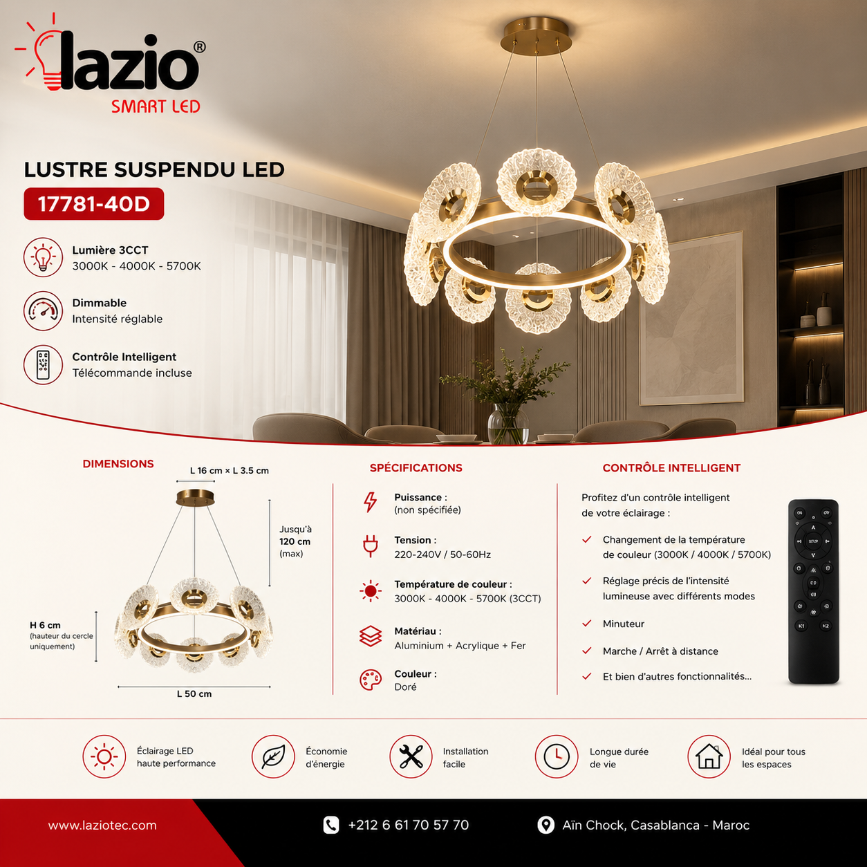 Lustre Suspendu LAZIO 3CCT 17781-50D – Image 2